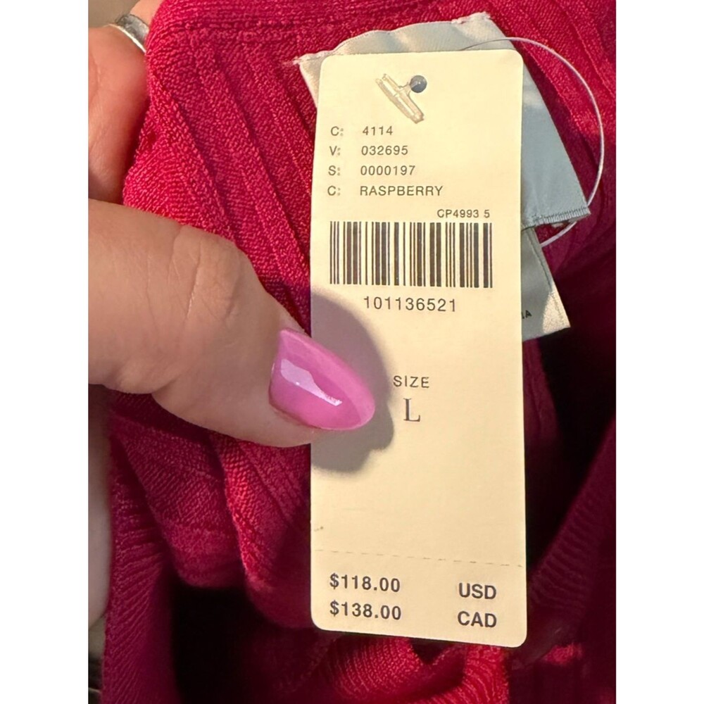 NEW Maeve Ribbed Crew-Neck Cardigan Sweater In Raspberry Size L - Picture 6 of 8